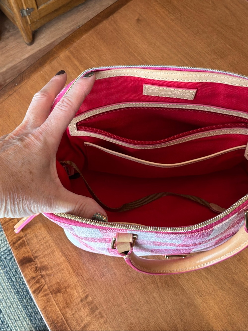 Dooney & Bourke Pink Quadretto Gingham Plaid Zip Zip Satchel - Picture 6 of 13